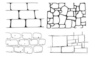 Stone brick lines simple doodle wall. Sketch masonry wall. Hand drawn tile path. Outline drawing brick old rubble. vector