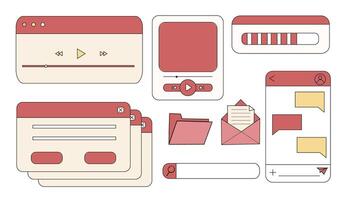 Retro window browser frame y2k interface doodle old border , chat or dialog box, player search box. Desktop ui screen vintage aesthetic. vector