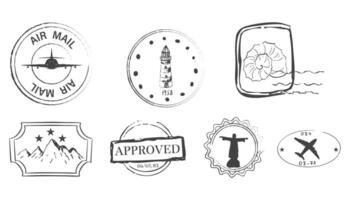 Post stamp air mail postage rubber vintage frame, seal. Line retro textured blank postmark border template. Grunge circle airmail print, design elements vector