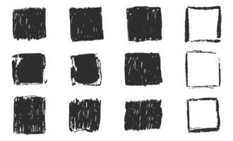 Grunge ink rectangle square paint border with rough edges. Text box, sketch dirty line, splash. Scribble frame cadre textured vector