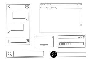 Retro window browser frame y2k interface doodle old border,chat or dialog box, player search box. Desktop ui screen vintage aesthetic vector