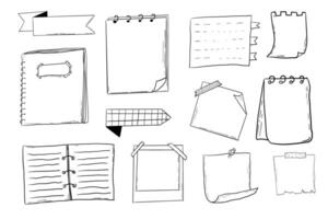 Memo page bullet jourlal note sketch, hand drawn doodle stickers office list box frame. Comic planner reminder, set stationery design elements. vector