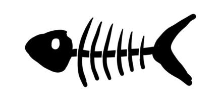 Fish bone icon fish bone skeleton silhouette. Cartoon fish bones, tail and head. Simple fossil drawing. vector