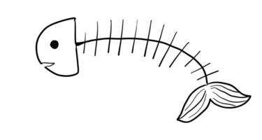 Fish bone icon fishbone fish skeleton silhouette. Cartoon fish bones, tail and head. Simple fossil drawing vector