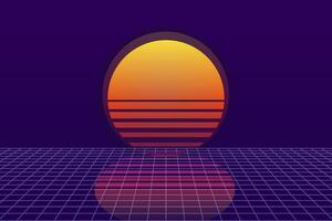 Retro vapoverwave sun futuristic sunrise. Cyberpunk geometric planet. Synthwa vintage. Sun circle retrowave abstract. vector