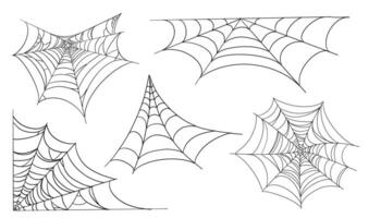 Spiderweb corner line border, gothic scary hanging net frame. Simple spooky halloween decoration. Cobweb spider trap vector
