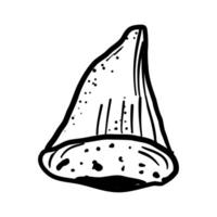 Shark tooth sketch tattoo, megalodon line doodle sharp silhouette. Jaw teeth fossil, textured retro symbol vector