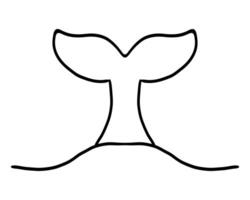 Whale Tale Icon ocean animal, mammal tail line sketch. Vintage simple silhouette with waves. Minimalistic simple tattoo drawing vector