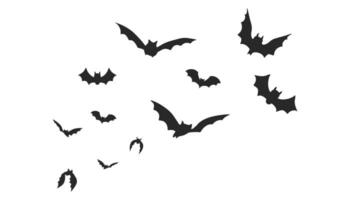 Dark flying bat silhouettes in a creepy Halloween swarm. Isolated design with spooky night atmosphere. Great for horror, Dracula, or gothic graphics. vector
