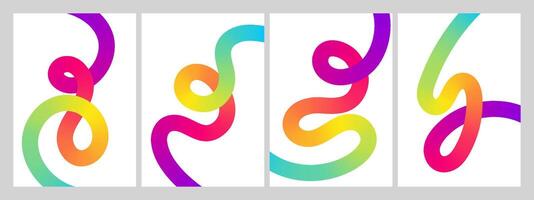 Gradient abstract designs with 3D smooth color lines on white background, creative posters, cards vector