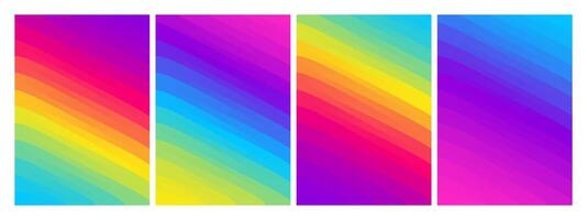 Gradient abstract backgrounds with vibrant diagonal rainbow stripes and dynamic colorful compositions for digital prints and modern posters vector