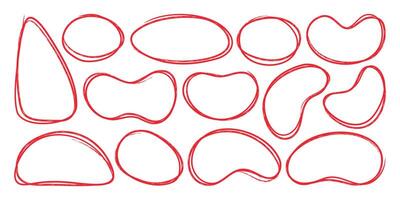 Hand drawn red marker frames. Set of grunge sketch lines with pencil stroke effect. Scribble outline brushes for highlighting, accenting and decorating. illustration vector