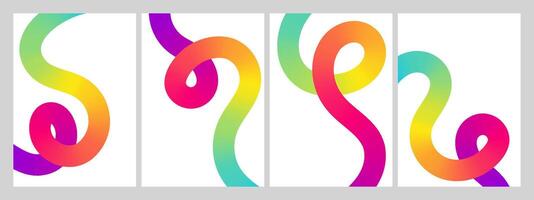 Gradient abstract backgrounds with 3D color lines on white background, posters and dynamic compositions for cards vector