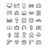 Home appliance and device icon set. Containing laundry, a coffee machine, a flat TV, devices, CCTV, and more. Editable stroke icons. vector