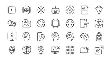 Artificial Intelligence Icon Set Technology and Innovation Line Icon vector