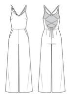 Womans maxi jumpsuit with open back with straps vector