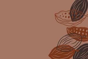 Cacao beans banner for text. Hand drawn card background with whole and half cocoa plant. Design for wrapping, logo, label, print, paper, template. Food, drink and spa ingredient vector