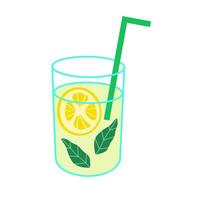Glass with summer refreshing cocktail lemonade illustration on isolated background. Food drinks with water, lime and mint. Design element for menu, card, paper, card, sign, logo. Flat graphic vector