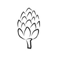 Artichoke ink sketch. Edible flower bud, healthy vegetable. Fresh hand drawn artichoke in simple line art style on isolated background. Artistic food illustration for logo, design, label, card vector