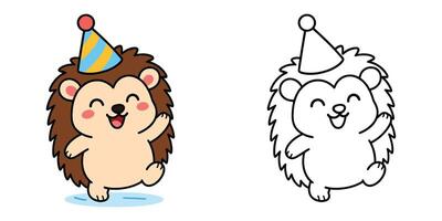 Coloring Book For Kids Cartoon Of A tiny hedgehog wearing a party hat Outline Illustration vector