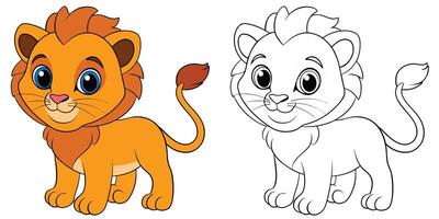 Coloring book cartoon lion cub with a small mane on white background illustration vector
