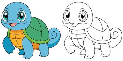 Coloring book cartoon turtle with a simple shell pattern outline illustration vector