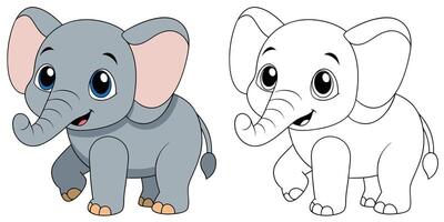 Coloring book cartoon baby elephant with a tiny trunk raised printable with outline illustration vector