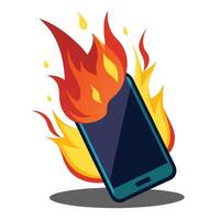 Mobile Smartphone Burning With Fire Illustration On White Background vector