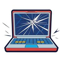 Broken Screen Laptop In Cracks Illustration On White Background vector