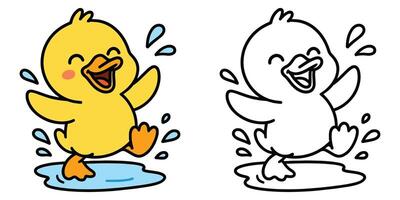 Coloring Page For Kids A cartoon duckling splashing in a puddle Outline Illustration vector
