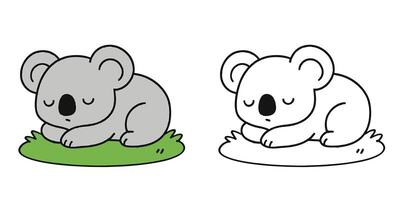 Coloring Book For Kids Sleepy koala relaxing on the grass Outline Illustration vector