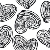 Seamless pattern of sweet buns, buns. All objects are hand-drawn in in gray. For printing on wrapping paper, fabric, for the design of shops, bakeries and pastry shops vector