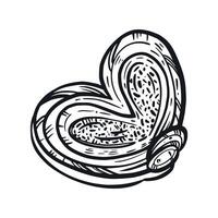 Sweet bun, heart-shaped pastry hand-drawn with ink. illustration is suitable for printing on fabric, paper, for the design of confectioneries and bakeries, and the design of product packaging vector