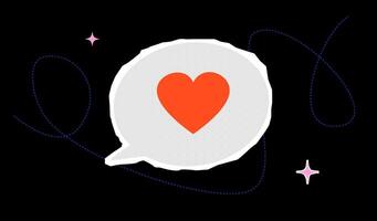 A vibrant illustration featuring a textured gray speech bubble with a red heart inside on a black background. Symbol of love interaction, affection, and positive communication. vector