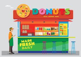 Donut kiosk offering fresh donuts vector