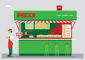 Pizza kiosk with open sign vector