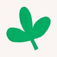 Silhouette of a single green leaf with jagged torn edges. Crumpled paper with gritty halftone style, ideal for simple collage elements. vector