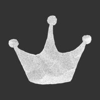 Crumpled paper crown design on dark background. Sticker with jagged torn edges, dotted gritty texture, royalty halftone element. vector
