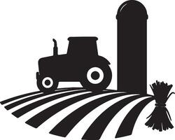 Serene Silhouette of a Tractor on a Farm Field, Peaceful Countryside Setting at Sunset, Idyllic Rural Scene vector