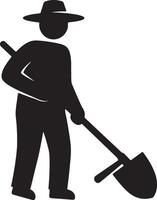 Silhouetted Farmer with Shovel, Toiling in the Field, Rustic and Peaceful Farm Scene Illustration - Professional digital artwork with vibrant colors and detailed composition vector