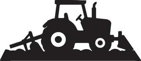 Powerful Tractor Plowing Field Dramatic Black Silhouette of Farm Equipment in Action - Professional digital artwork with vibrant colors and detailed composition vector