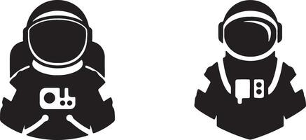 Two Silhouettes of Astronauts in Space Suits, a Mysterious and Bold Black and White Illustration vector