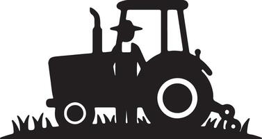 Silhouetted Farmer Operating a Tractor in a Serene Field, Idyllic Rural Scene - Professional digital artwork with vibrant colors and detailed composition vector