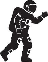 Silhouette of a Courageous Astronaut Walking in Space, Dramatic Black and White Illustration of a Spacewalk vector