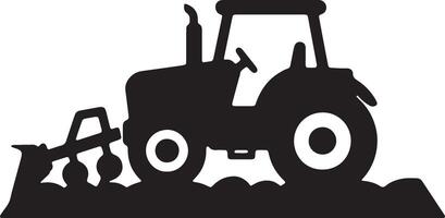 Powerful Black Silhouette of a Tractor Plowing a Field at Sunset, Idyllic Farming Scene - Professional digital artwork with vibrant colors and detailed composition vector
