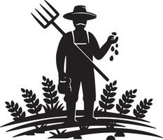 Silhouetted Farmer Sowing Seeds in a Rustic Field, Peaceful Agricultural Scene - Professional digital artwork with vibrant colors and detailed composition vector