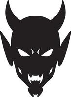 Menacing Devil Head Silhouette Dark, Ominous Symbol of Evil, Fierce Expression, Gothic Style Illustration - Professional digital artwork with vibrant colors and detailed composition vector