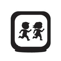 Playful Children Running Joyfully in a School Zone Safety Sign, Black Silhouette Illustration - Professional digital artwork with vibrant colors and detailed composition vector