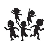 Joyful Kids Playing Silhouettes Energetic Children Jumping and Running in Playful Mood - Professional digital artwork with vibrant colors and detailed composition vector