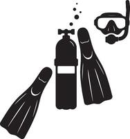 Serene Underwater Adventure Scuba Diving Equipment Silhouette with Oxygen Tank, Fins, and Mask - Professional digital artwork with vibrant colors and detailed composition vector